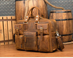 Black Cool Leather Mens Weekender Bag Shoulder Travel Briefcase Duffle Bag Light Brown luggage Bag for Men - iwalletsmen