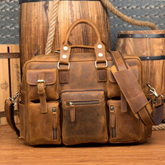 Black Cool Leather Mens Weekender Bag Shoulder Travel Briefcase Duffle Bag Light Brown luggage Bag for Men - iwalletsmen