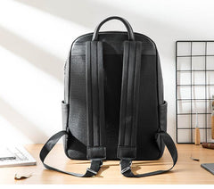 Cool Black Mens Leather Backpacks Travel Backpack 14-inch Laptop Backpack for men - iwalletsmen