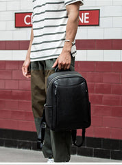 Cool Black Mens Leather Backpacks Travel Backpack 14-inch Laptop Backpack for men - iwalletsmen