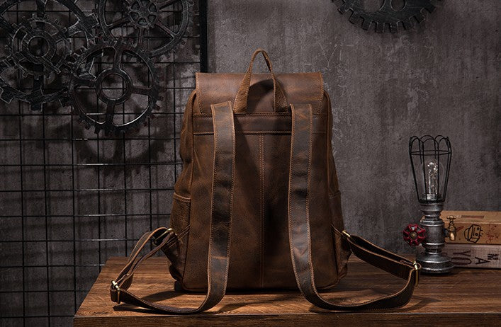 budget leather backpack Black Cool Mens Leather 15inch Laptop Backpack Leather School Backpack – iwalletsmen