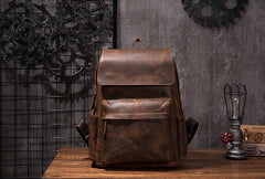Black Cool Mens Leather 15inch Laptop Backpack Leather School Backpack Travel Backpack for Men - iwalletsmen