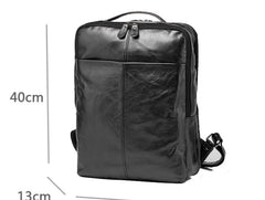 Black Cool Mens Leather Backpack Travel Backpack Leather 15inch Laptop Backpack for Men - iwalletsmen
