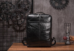 Black Cool Mens Leather Backpack Travel Backpack Leather 15inch Laptop Backpack for Men - iwalletsmen