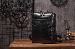 Black Cool Mens Leather Backpack Travel Backpack Leather 15inch Laptop Backpack for Men - iwalletsmen