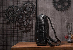 Black Cool Mens Leather Backpack Travel Backpack Leather 15inch Laptop Backpack for Men - iwalletsmen
