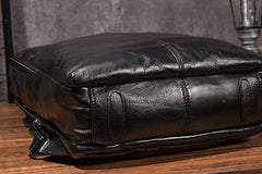 Black Cool Mens Leather Backpack Travel Backpack Leather 15inch Laptop Backpack for Men - iwalletsmen