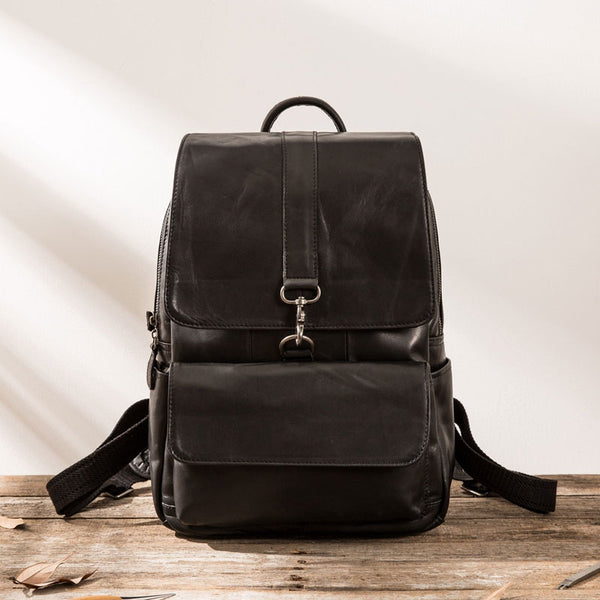 Black Cool Mens Leather Backpacks Travel Backpacks Laptop Backpack for men - iwalletsmen