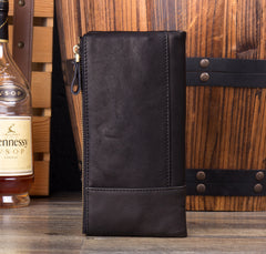 Black Cool Mens Leather long Wallet Brown Leather Zipper Wallet Long Wallets Clutch for Men - iwalletsmen