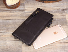 Black Cool Mens Leather long Wallet Brown Leather Zipper Wallet Long Wallets Clutch for Men - iwalletsmen