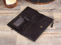 Black Cool Mens Leather long Wallet Brown Leather Zipper Wallet Long Wallets Clutch for Men - iwalletsmen