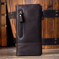 Black Cool Mens Leather long Wallet Brown Leather Zipper Wallet Long Wallets Clutch for Men - iwalletsmen