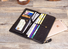 Black Cool Mens Leather long Wallet Brown Leather Zipper Wallet Long Wallets Clutch for Men - iwalletsmen