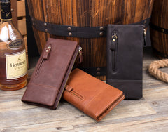 Black Cool Mens Leather long Wallet Brown Leather Zipper Wallet Long Wallets Clutch for Men - iwalletsmen