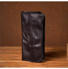 Black Cool Mens Leather long Wallet Brown Leather Zipper Wallet Long Wallets Clutch for Men - iwalletsmen