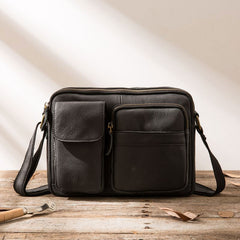 Black Cool Small Leather Mens Messenger Bags Shoulder Bags for Men - iwalletsmen