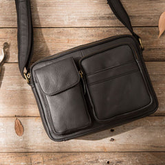 Black Leather Messenger Bag Men's Black Crossbody Bag Small Black Messenger Bag