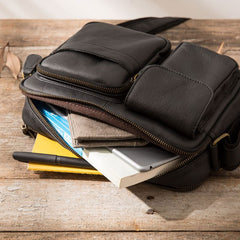 Black Cool Small Leather Mens Messenger Bags Shoulder Bags for Men - iwalletsmen