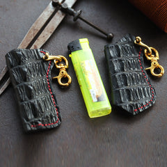 Black Crocodile Leather Mens Disposable Lighter Case Lighter Holder with Belt Clip For Men - iwalletsmen