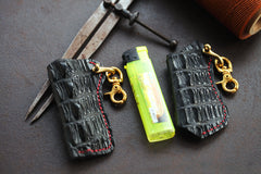 Black Crocodile Leather Mens Disposable Lighter Case Lighter Holder with Belt Clip For Men - iwalletsmen