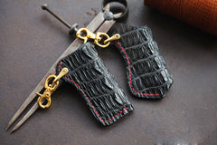 Black Crocodile Leather Mens Disposable Lighter Case Lighter Holder with Belt Clip For Men - iwalletsmen