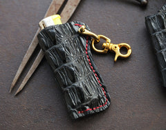 Black Crocodile Leather Mens Disposable Lighter Case Lighter Holder with Belt Clip For Men - iwalletsmen
