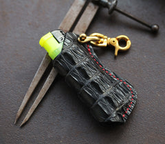 Black Crocodile Leather Mens Disposable Lighter Case Lighter Holder with Belt Clip For Men - iwalletsmen