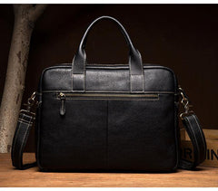 Black Leather Mens 13 inches Vertical Briefcase Laptop Shoulder Bag Coffee Business Work Bag for Men - iwalletsmen