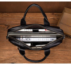 Black Leather Mens 13 inches Vertical Briefcase Laptop Shoulder Bag Coffee Business Work Bag for Men - iwalletsmen