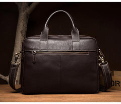 Black Leather Mens 13 inches Vertical Briefcase Laptop Shoulder Bag Coffee Business Work Bag for Men - iwalletsmen