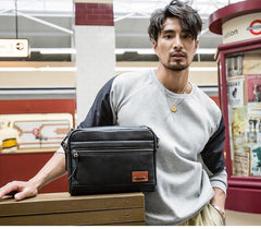 Black Fashion Leather Mens 10 inches Side Bag Black Courier Bag Messenger Bags for Men - iwalletsmen