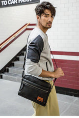 Black Fashion Leather Mens 10 inches Side Bag Black Courier Bag Messenger Bags for Men - iwalletsmen