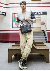 Black Fashion Leather Mens 10 inches Side Bag Black Courier Bag Messenger Bags for Men - iwalletsmen