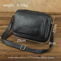 Black Fashion Leather Mens 10 inches Small Courier Bag Black Postman Bags Side Bag Messenger Bag For Men - iwalletsmen