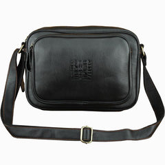 Black Fashion Leather Mens 10 inches Small Courier Bag Black Postman Bags Side Bag Messenger Bag For Men - iwalletsmen