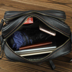 Black Fashion Leather Mens 10 inches Small Courier Bag Black Postman Bags Side Bag Messenger Bag For Men - iwalletsmen