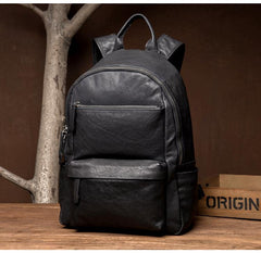 Fashion Black Mens Leather 13-inch Computer Backpack Black Travel Backpack School Backpack for men - iwalletsmen