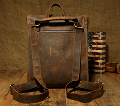 Black Fashion Mens Leather 14-inch Computer Backpack Brown Side Bag Messenger Bag for men - iwalletsmen