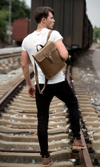 Black Fashion Mens Leather 14-inch Computer Backpack Brown Side Bag Messenger Bag for men - iwalletsmen