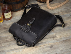 Black Fashion Mens Leather 14-inch Computer Backpack Brown Side Bag Messenger Bag for men - iwalletsmen