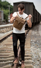 Black Fashion Mens Leather 14-inch Computer Backpack Brown Side Bag Messenger Bag for men - iwalletsmen