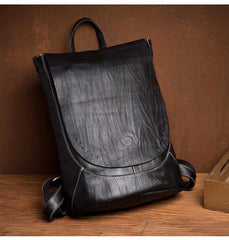 Fashion Mens Black Leather 14-inch Satchel Computer Backpacks Cool Travel Backpacks School Backpack for men - iwalletsmen
