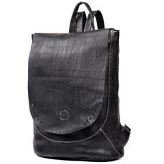 Fashion Mens Black Leather 14-inch Satchel Computer Backpacks Cool Travel Backpacks School Backpack for men - iwalletsmen
