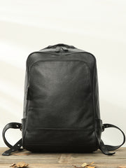 Black Fashion Mens Leather 15-inch Business Computer Backpacks Laptop Backpacks Black College Backpack for men - iwalletsmen