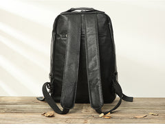 Black Fashion Mens Leather 15-inch Business Computer Backpacks Laptop Backpacks Black College Backpack for men - iwalletsmen