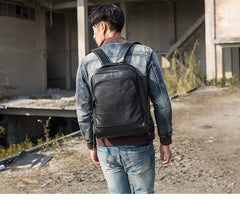 Black Fashion Mens Leather 15-inch Business Computer Backpacks Laptop Backpacks Black College Backpack for men - iwalletsmen