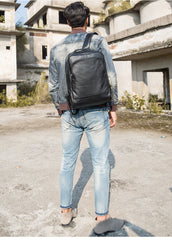 Black Fashion Mens Leather 15-inch Business Computer Backpacks Laptop Backpacks Black College Backpack for men - iwalletsmen