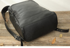Black Fashion Mens Leather 15-inch Business Computer Backpacks Laptop Backpacks Black College Backpack for men - iwalletsmen