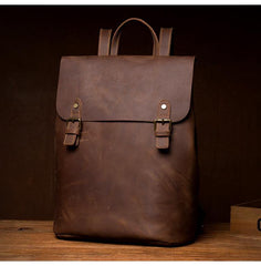 Fashion Black Mens Leather 15inchs Computer Backpack Brown Travel Backpacks School Backpack for men - iwalletsmen