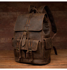 Vintage Brown Fashion Mens Leather 15-inch Computer Backpacks Brown Travel Backpacks School Backpacks for men - iwalletsmen
